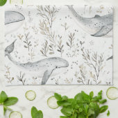 Linge De Cuisine Baleines gris océanique (Plié)