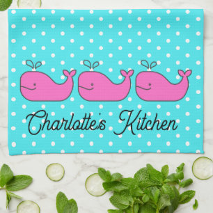 Linge De Cuisine Baleines roses et aqua marines Prépa