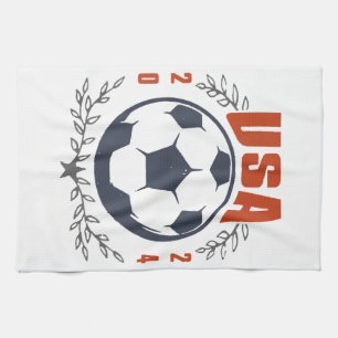 Linge De Cuisine Balle de football USA 2024 Étoiles & Couronne de L