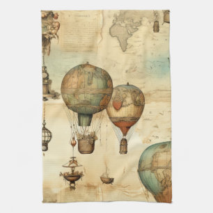 Linge De Cuisine Ballon à air chaud Steampunk vintage Sépia