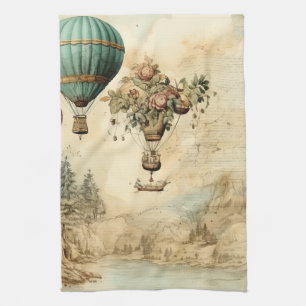 Linge De Cuisine Ballon à air chaud vintage dans un paysage serein