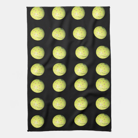 Linge De Cuisine Ballons De Golf Jaune Sur Noir, (Vertical)