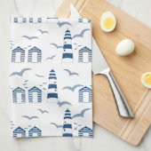 Linge De Cuisine Balnéaire Plage Cabines et phares (Quart Plié)