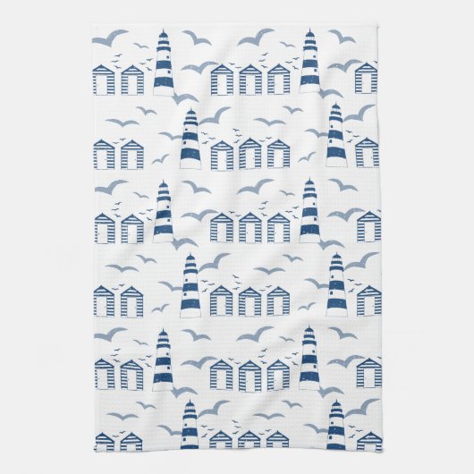 Linge De Cuisine Balnéaire Plage Cabines et phares (Vertical)
