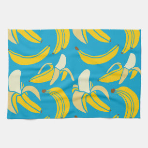 Linge De Cuisine Bananes jaunes, motif arrière - plan bleu