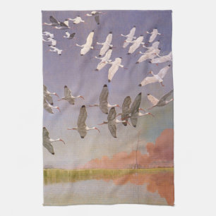 Linge De Cuisine Banc d'ibis volant au-dessus des zones humides, oi
