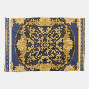 Linge De Cuisine Bandana Print : Black Blue Gold.