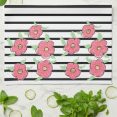 Linge De Cuisine Bande moderne noire et blanche (Plié)