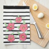 Linge De Cuisine Bande moderne noire et blanche (Quart Plié)