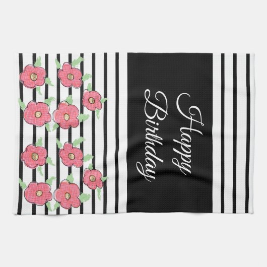 Linge De Cuisine Bande moderne noire et blanche (Horizontal)