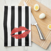 Linge De Cuisine Bande noire et blanche avec lèvres rouges Serviett (Quart Plié)