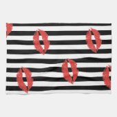 Linge De Cuisine Bande noire et blanche avec lèvres rouges Serviett (Horizontal)