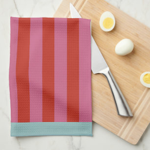 Linge De Cuisine Bande rose et rouge maximaliste avec bordure turqu