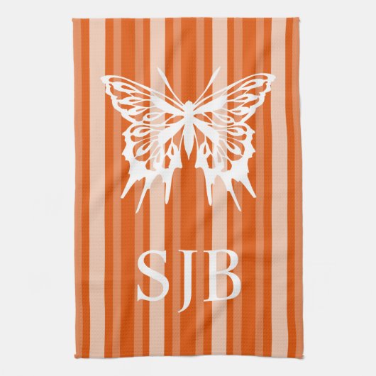Linge De Cuisine Bande victorienne persimmon avec monogramme papill (Vertical)