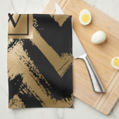 Linge De Cuisine Bandes à pinces noires et dorées (Quart Plié)