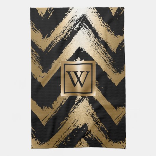 Linge De Cuisine Bandes à pinces noires et dorées (Vertical)