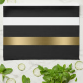 Linge De Cuisine Bandes blanches et noires Accents or motif (Plié)