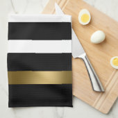 Linge De Cuisine Bandes blanches et noires Accents or motif (Quart Plié)