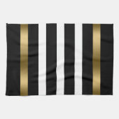Linge De Cuisine Bandes blanches et noires Accents or motif (Horizontal)