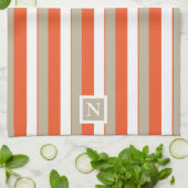 Linge De Cuisine Bandes blanches grises orange Monogramme     (Plié)