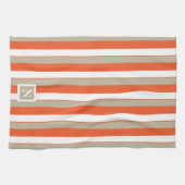 Linge De Cuisine Bandes blanches grises orange Monogramme     (Horizontal)