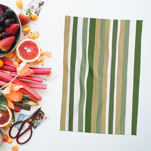 Linge De Cuisine Bandes blanches jaunes vertes