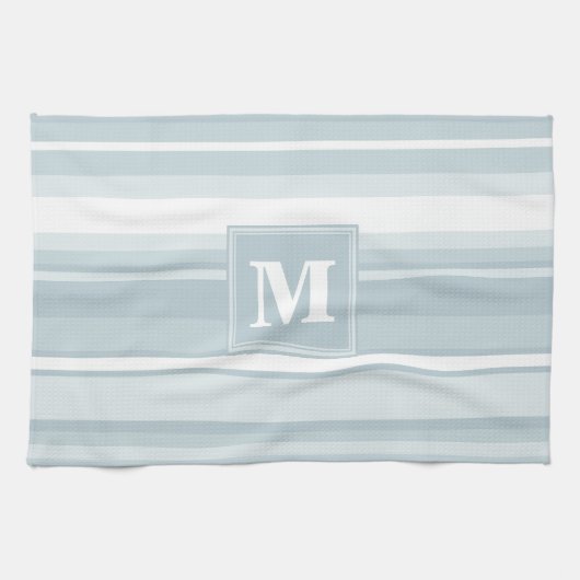 Linge De Cuisine Bandes bleu glace monogramme (Horizontal)