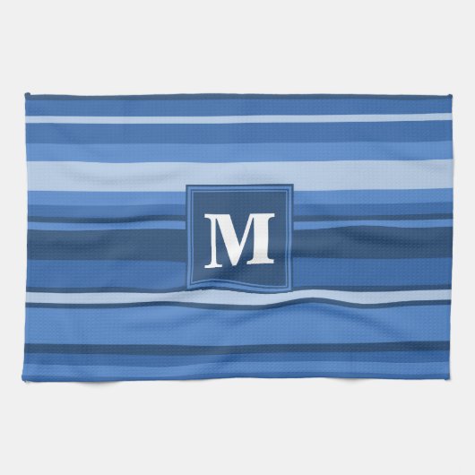 Linge De Cuisine Bandes bleu monogramme (Horizontal)