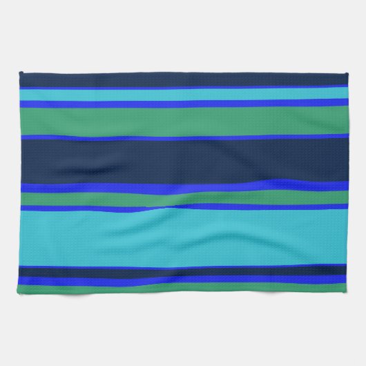 Linge De Cuisine Bandes bleues et vertes (Horizontal)