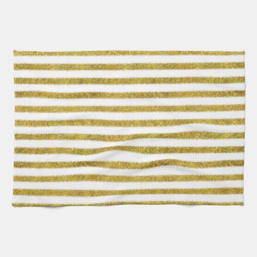 Linge De Cuisine Bandes chic or et blanc (Horizontal)