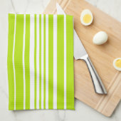 Linge De Cuisine Bandes complexes en vert citron et blanc (Quart Plié)