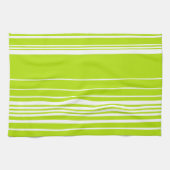 Linge De Cuisine Bandes complexes en vert citron et blanc (Horizontal)