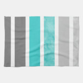 Linge De Cuisine Bandes d'aquarelle blanc gris turquoise (Horizontal)