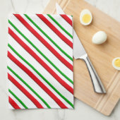 Linge De Cuisine Bandes de bonbons, rouge, vert et blanc (Quart Plié)