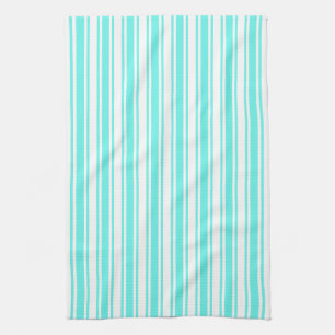 Linge De Cuisine Bandes de bonbons turquoise et blanche
