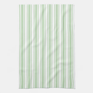 Linge De Cuisine Bandes de bonbons vert pâle et blanc