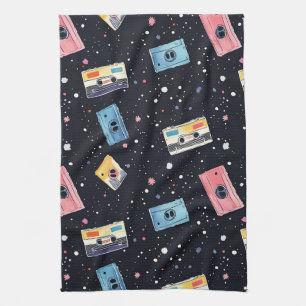 Linge De Cuisine Bandes de cassettes rétro dans l'espace cosmique