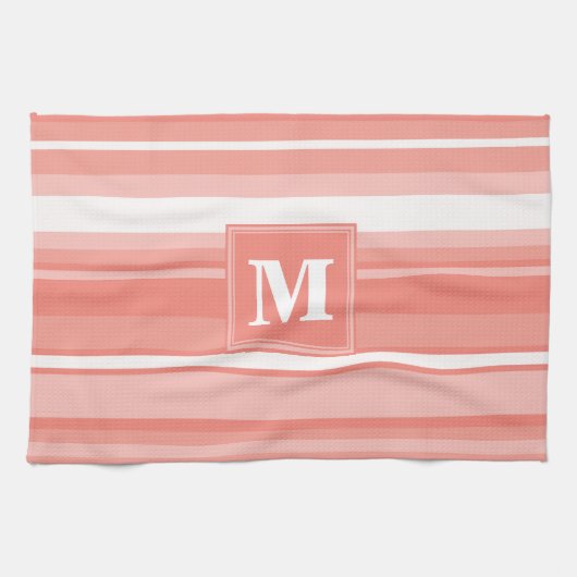 Linge De Cuisine Bandes de corail monogramme (Horizontal)