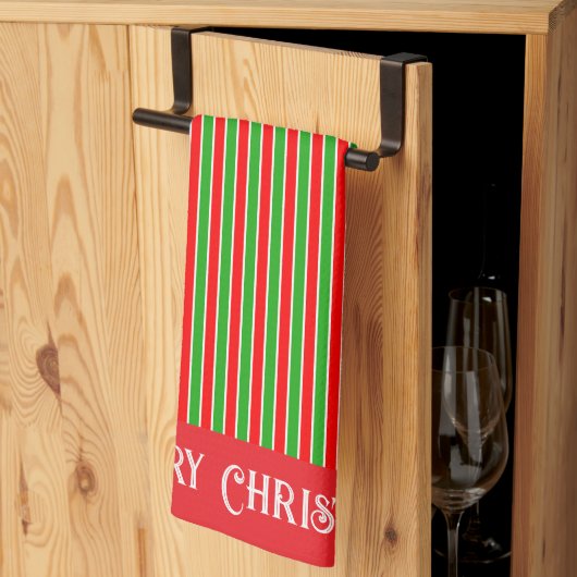 Linge De Cuisine Bandes de Noël rouges et vertes (Pliage en tiers)