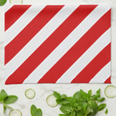 Linge De Cuisine Bandes diagonales blanches rouges (Plié)