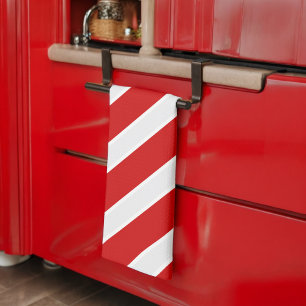 Linge De Cuisine Bandes diagonales blanches rouges