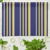 Linge De Cuisine Bandes d'or et de marine à motifs (Plié)