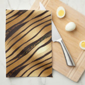 Linge De Cuisine Bandes Empreintes de léopard Brown d'or (Quart Plié)