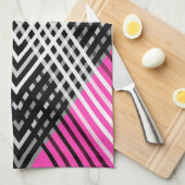 Linge De Cuisine Bandes entrelacées en noir et blanc et gris sur un (Quart Plié)