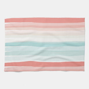 Linge De Cuisine Bandes estivales en corail et turquoise