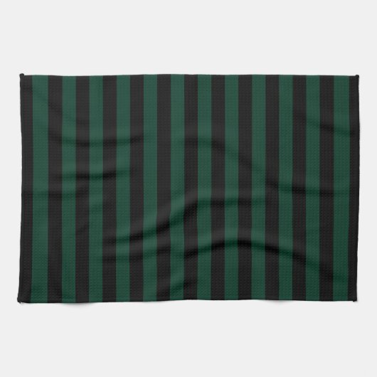 Linge De Cuisine Bandes fines - Noir et Vert foncé (Horizontal)