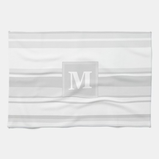 Linge De Cuisine Bandes gris clair monogrammes (Horizontal)