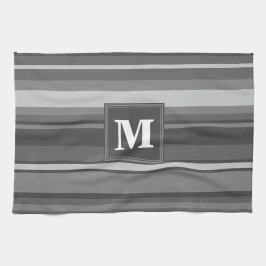 Linge De Cuisine Bandes gris monogramme (Horizontal)