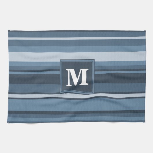 Linge De Cuisine Bandes gris monogramme (Horizontal)