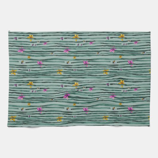 Linge De Cuisine Bandes lunaires avec fleurs (Horizontal)